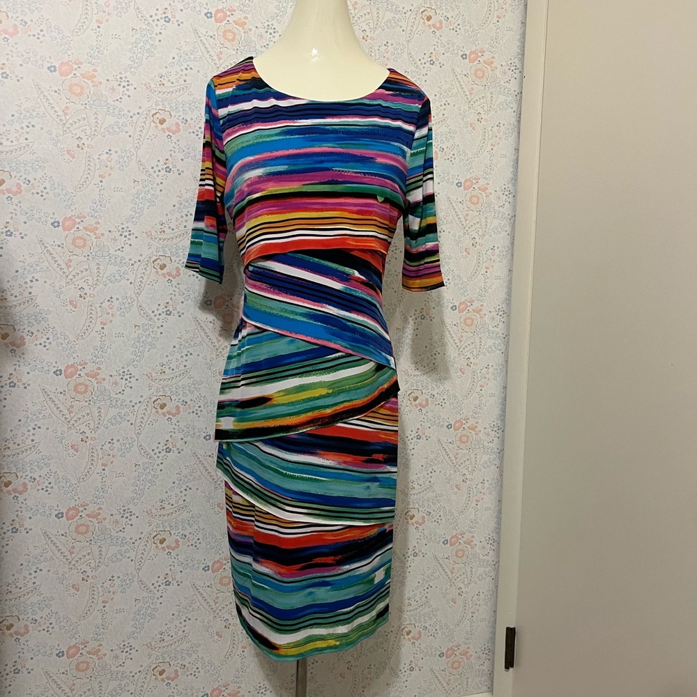 Connected Apparel Vibrant Striped Pencil Dress